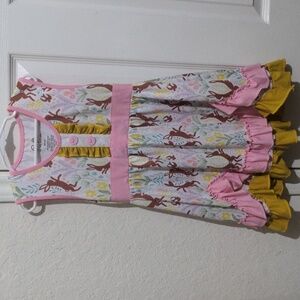 Ruffles by Tutu & Lulu Girls Pink & Gold Sleeveless Bunny Dress. Size 5-6